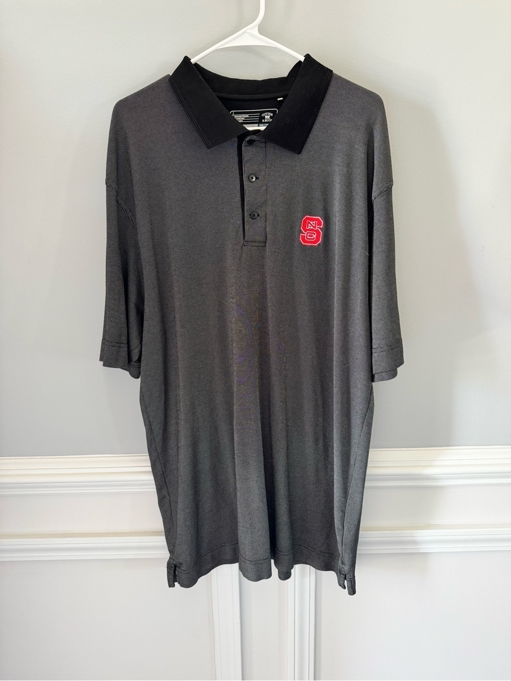 Cutter & Buck Charcoal Polo with Black Collar and Red Logo